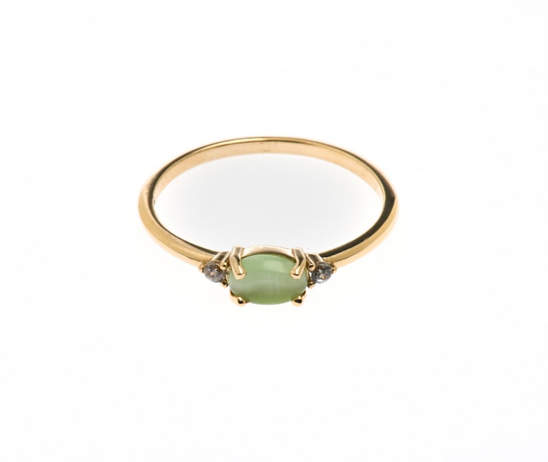 14k Gold Natural Green Jade Ring