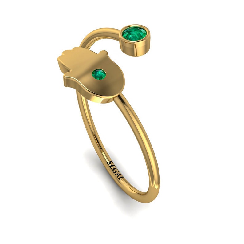 Hamsa Hand Emerald Ring
