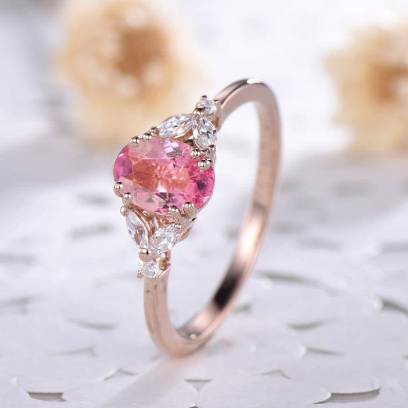 Dainty Oval-shaped Pink Tourmaline Ring