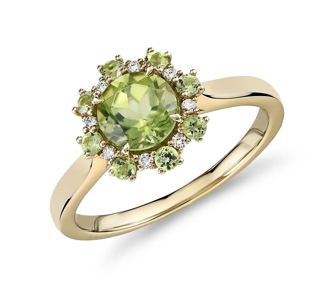 Peridot Ring wirh Peridot and Diamond Halo