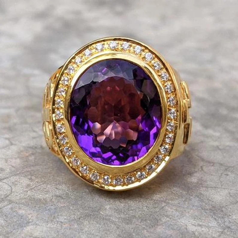 Amethyst Yellow Gold Men's Bishop Ring