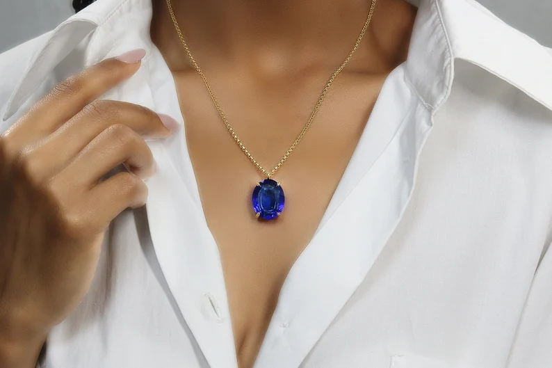 Oval Blue Sapphire Necklace