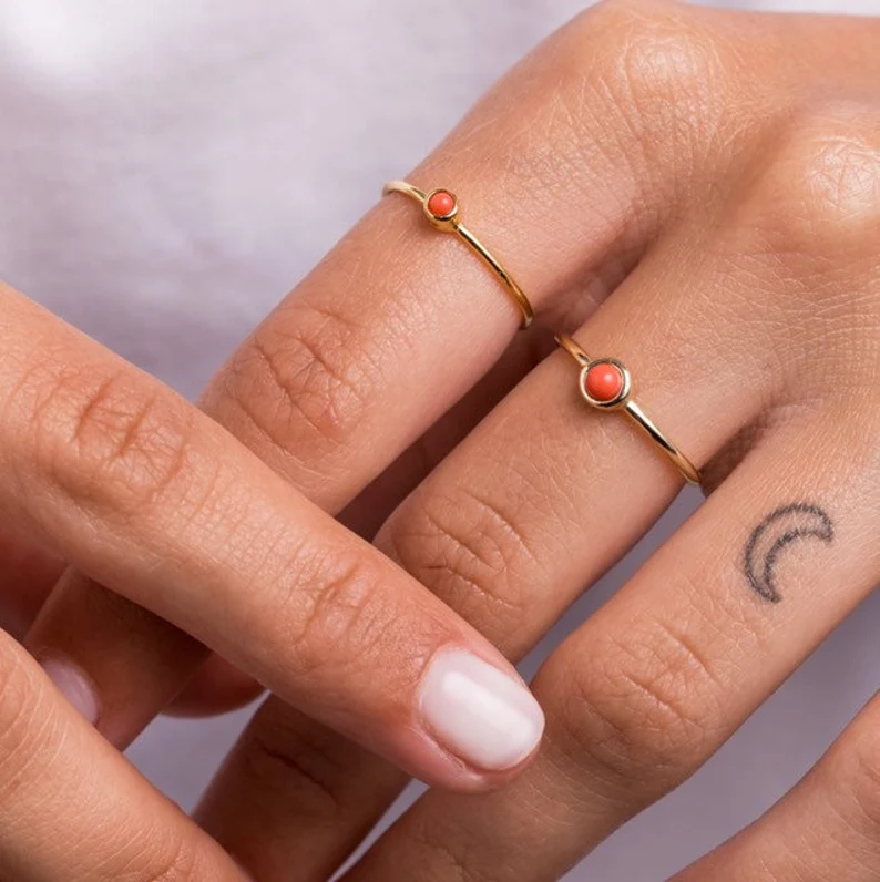 18k Gold Red Coral Ring