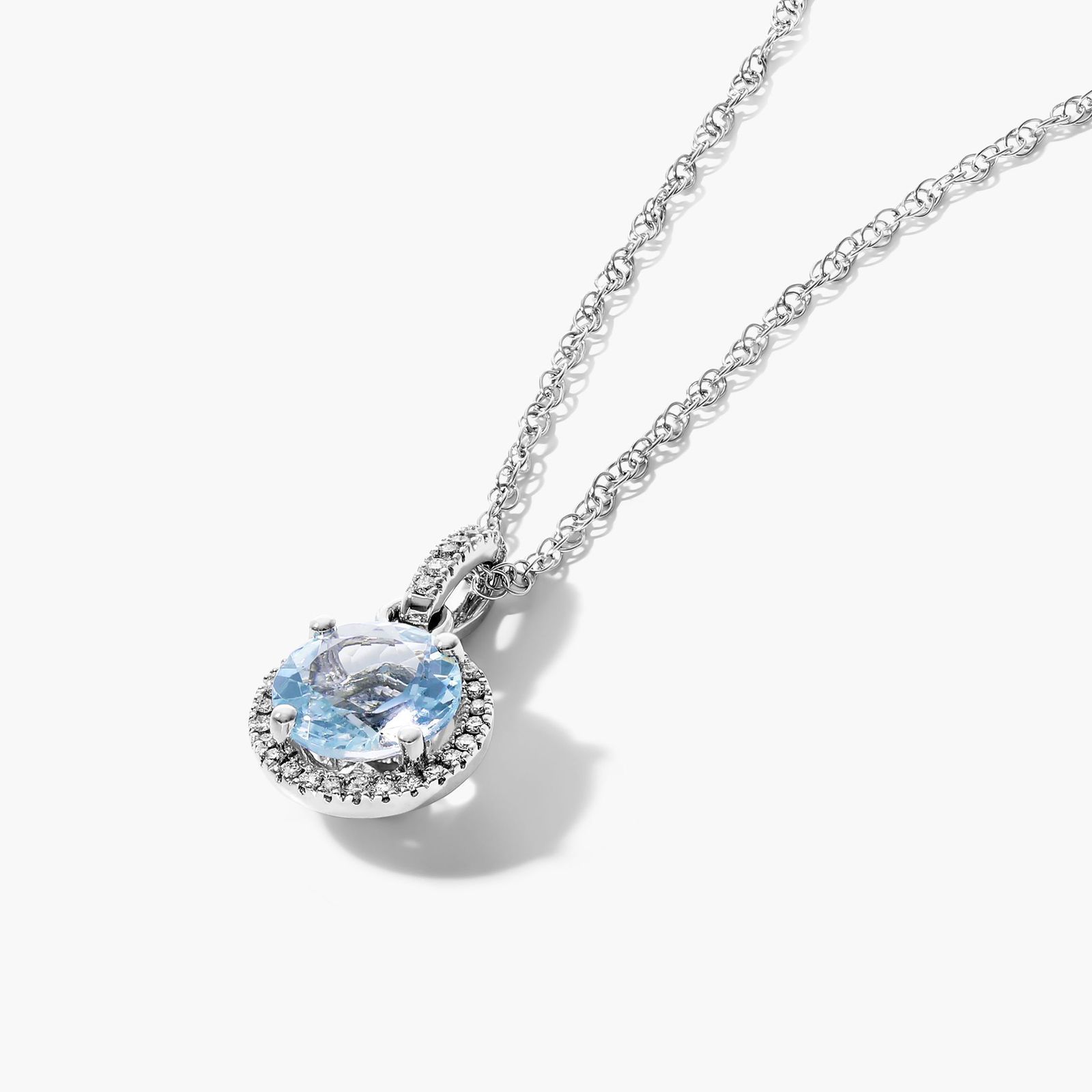Aquamarine And Diamond Halo Necklace