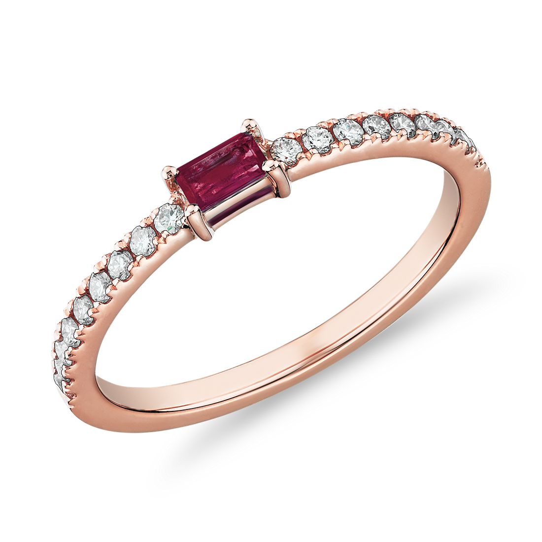 Baguette Ruby and Diamond Pavé Ring