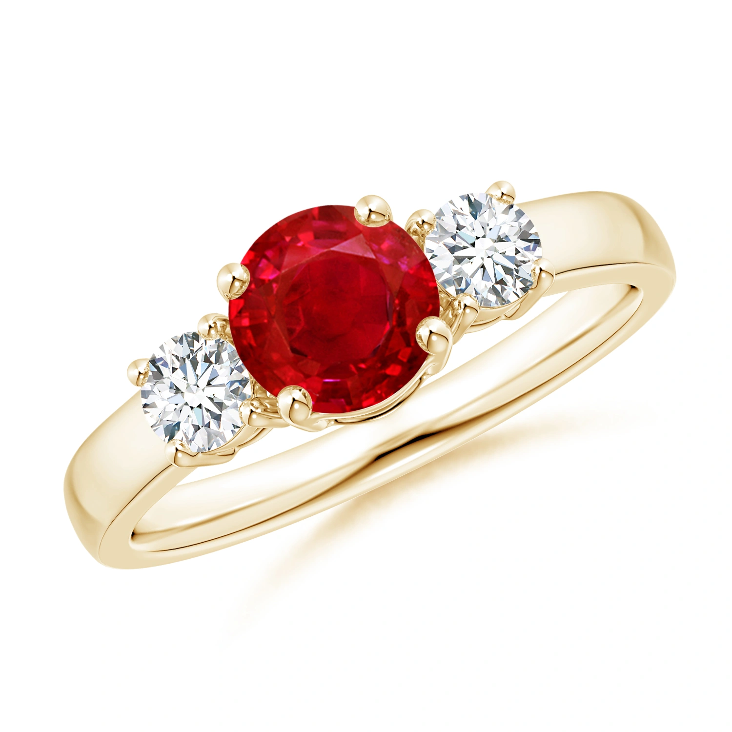 Classic Ruby and Diamond Three Stone Engagement Ring