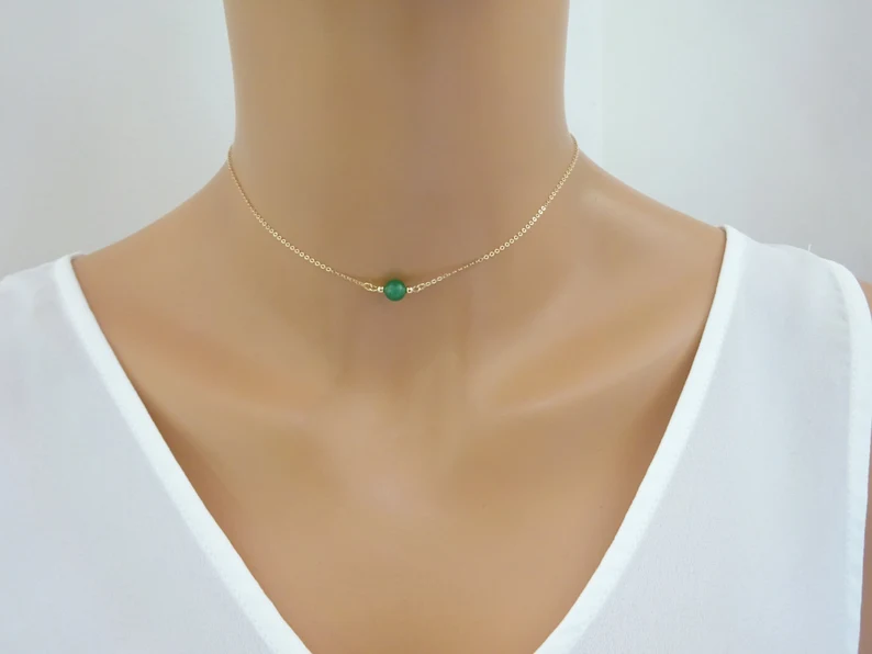 Dainty Green Jade Choker Necklace