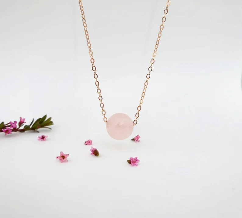 Dainty Rose Quartz pink gemstones necklace
