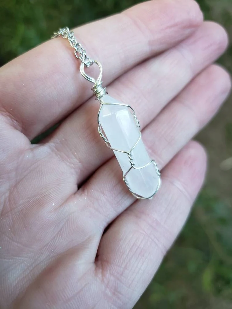 White quartz crystal necklace