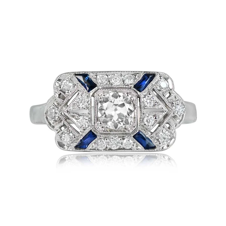 Diamond and sapphire art deco ring