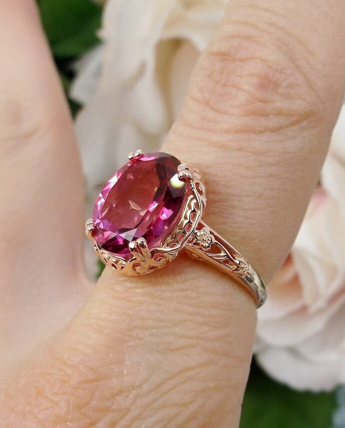 Natural pink topaz ring
