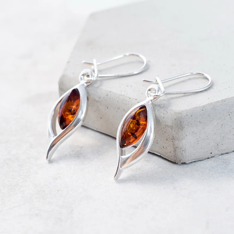 Orange amber dangle earrings