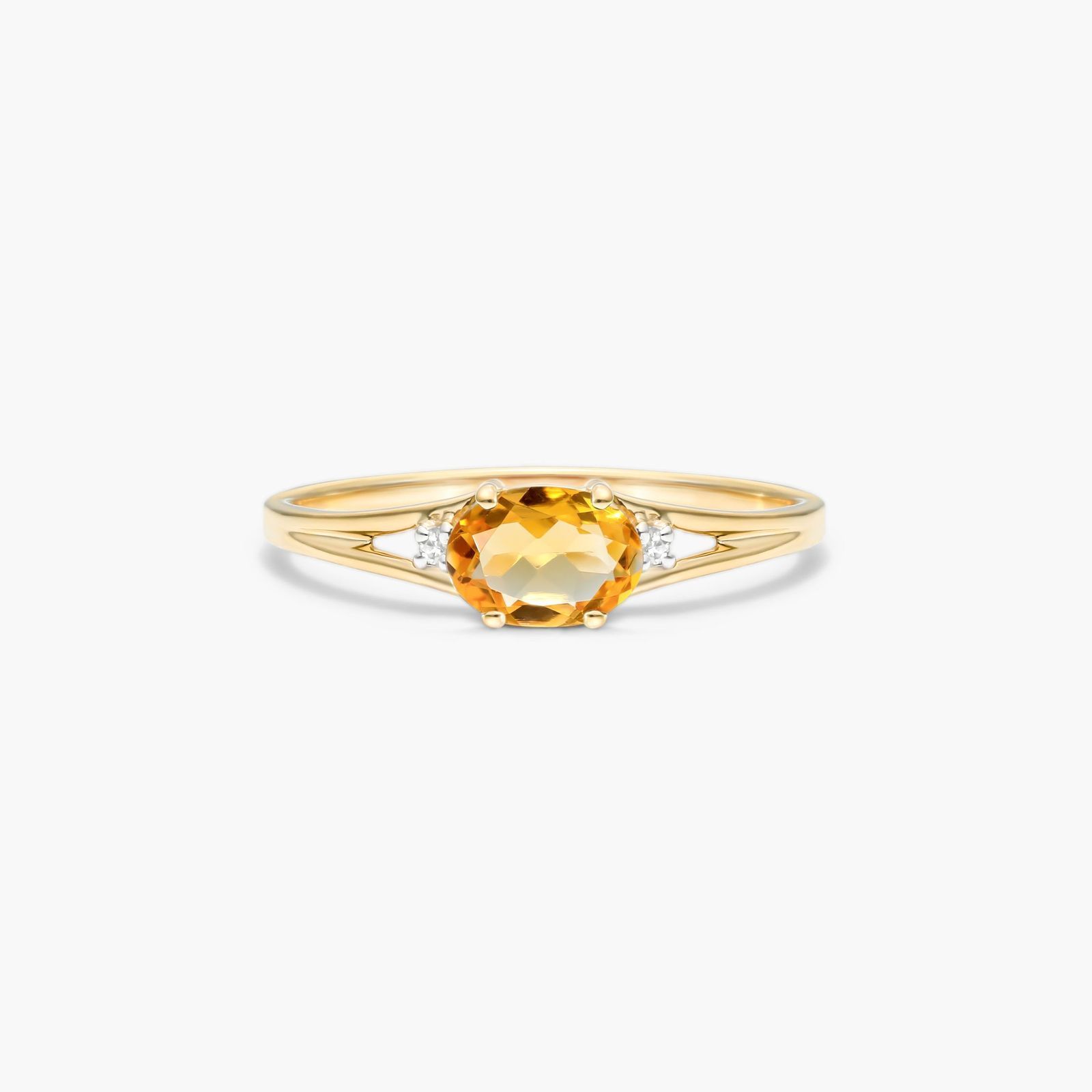 Oval Citrine And Diamond Ring