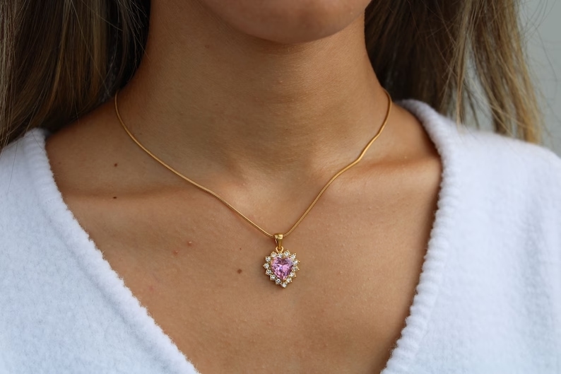Pink Zircon heart necklace