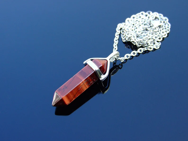 Red Tigers Eye Crystal Point Pendant Necklace