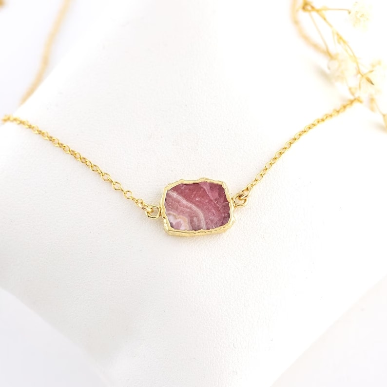 Rhodochrosite pink gemstone necklace