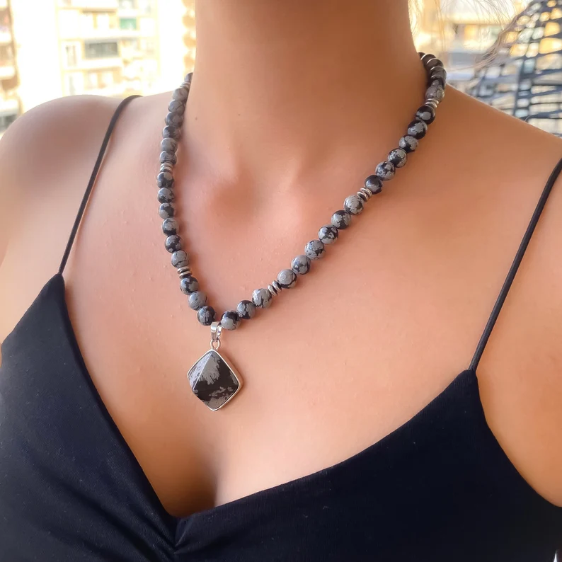 Unique Snowflake Obsidian Necklace
