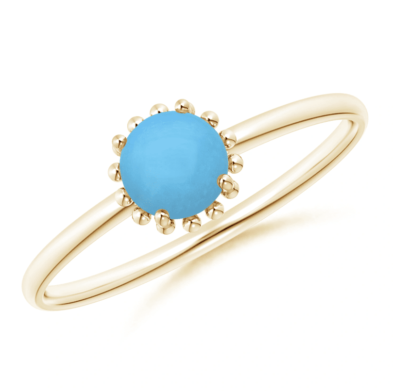 Solitaire Turquoise Ring with Beaded Halo