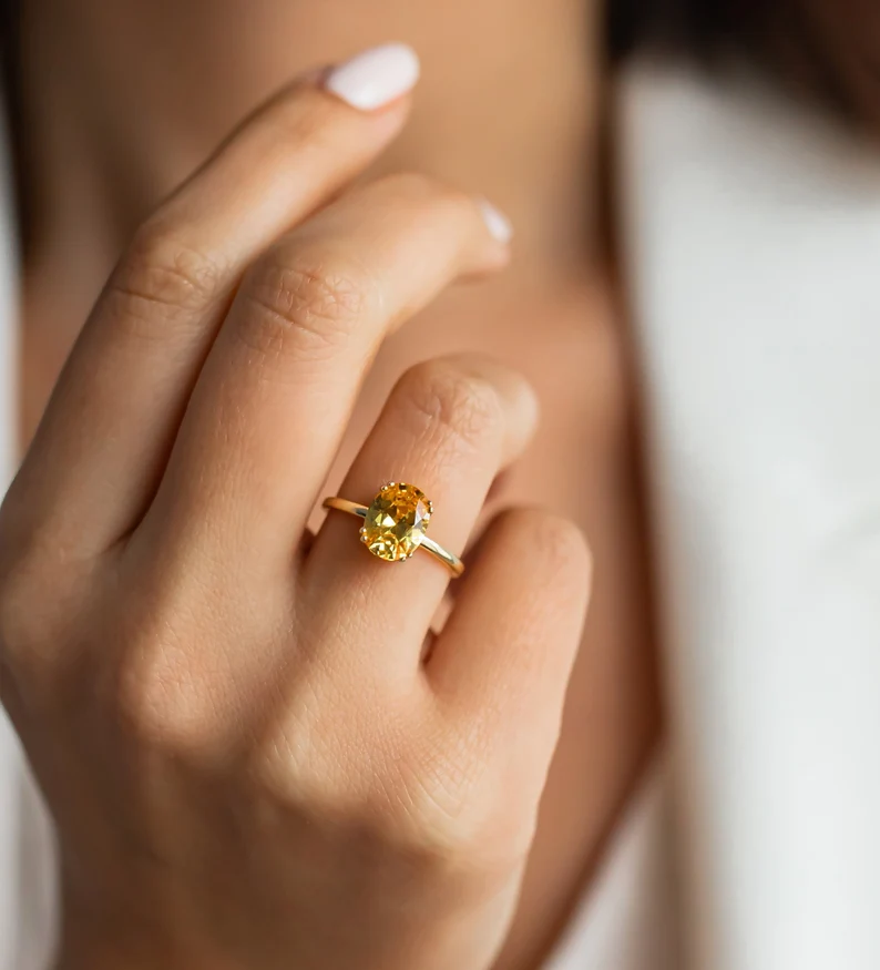 Solitaire Yellow Topaz Ring