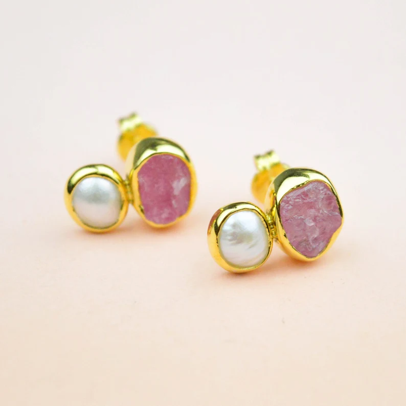 Tourmaline baroque pearl earrings