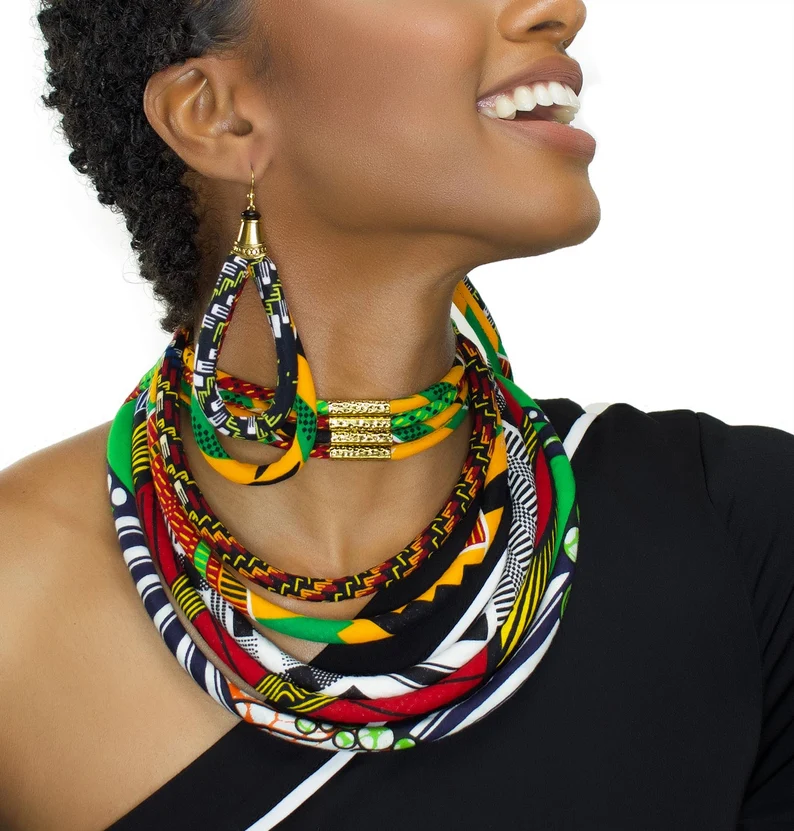 african print bib necklace