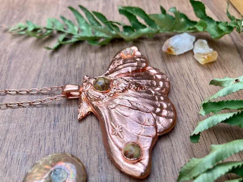 Lunar Moth Electroformed Copper Pendant