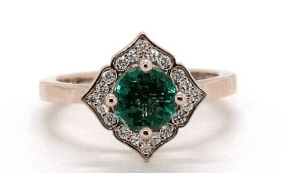 Natural Green Emerald Engagement Ring