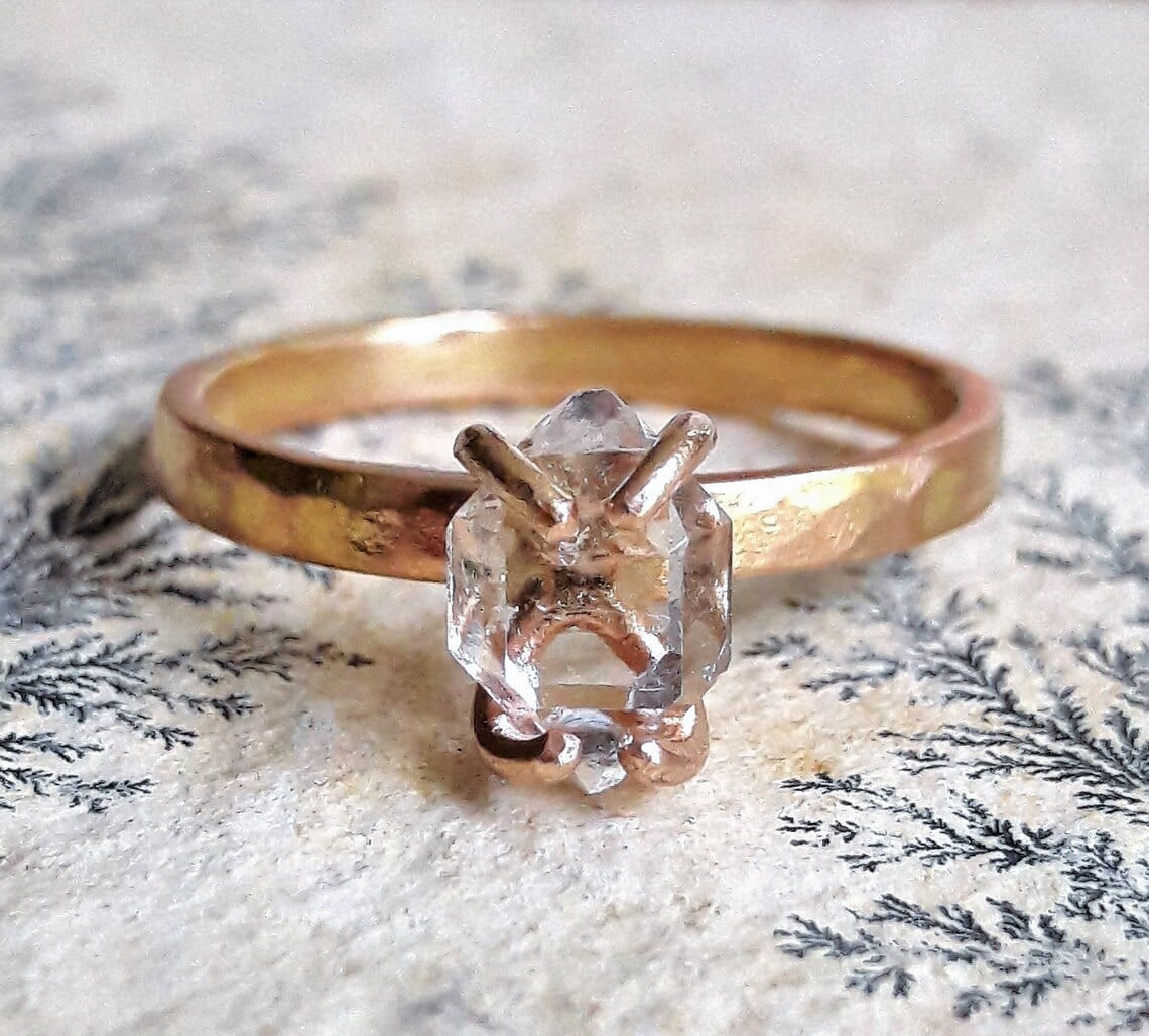 herkimer diamond in rustic setting ring