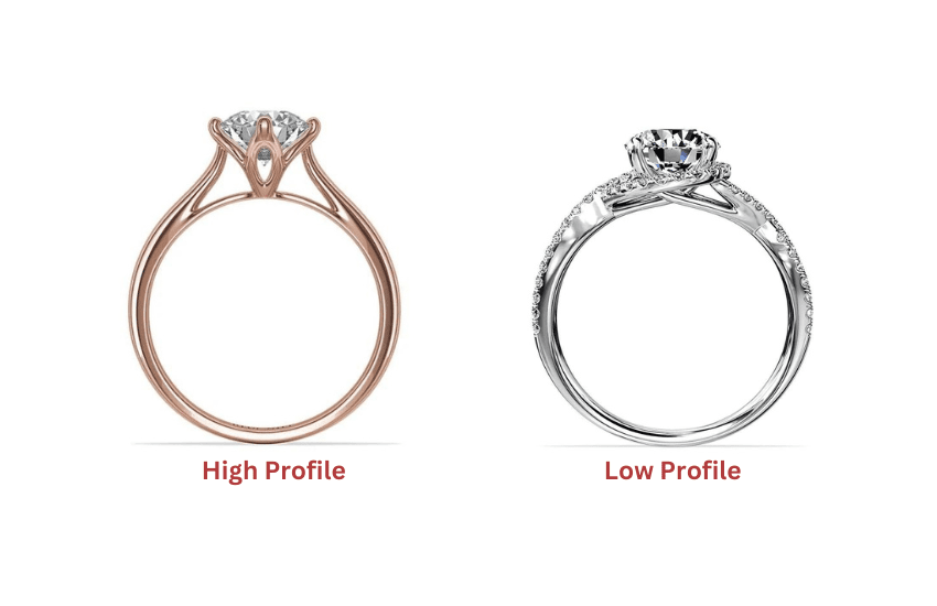 high set engagement ring and low set engagement ring