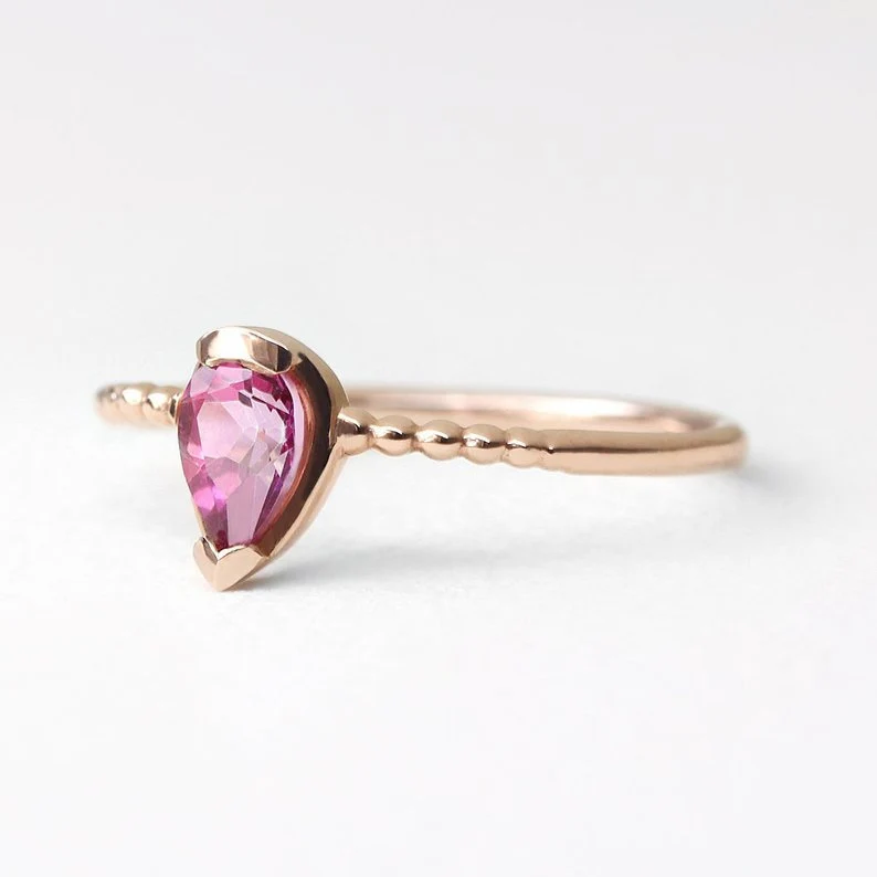 Teardrop Pink Tourmaline Ring