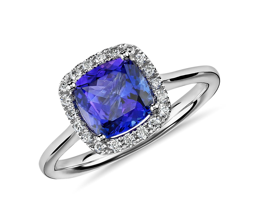 tanzanite cushion halo ring