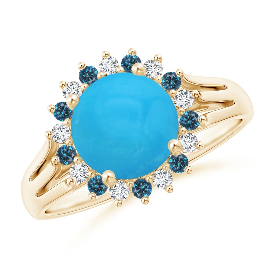 Round Turquoise Triple Split Shank Ring with Alternating Halo