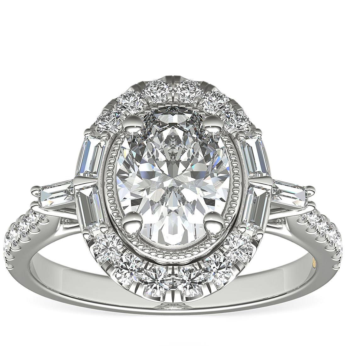 Baguette halo diamond ring