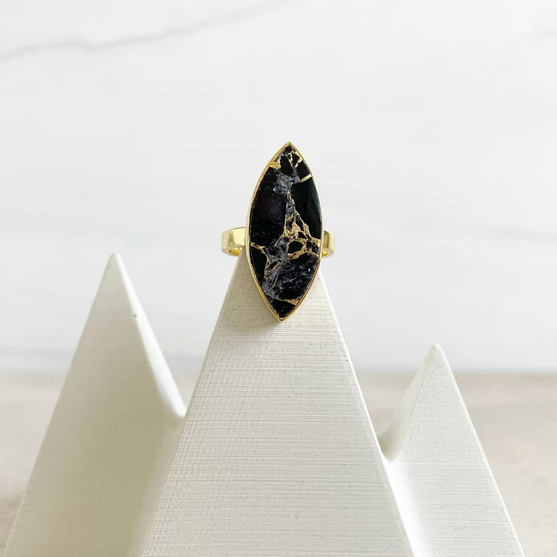 Black marquise cocktail ring