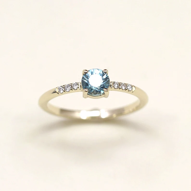 Blue zircon diamond ring