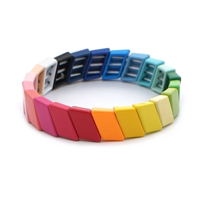 Colored blocks enamel bracelets