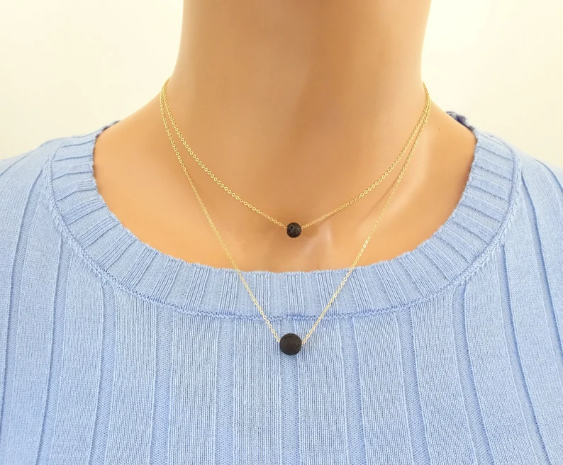 Dainty lava stone necklace