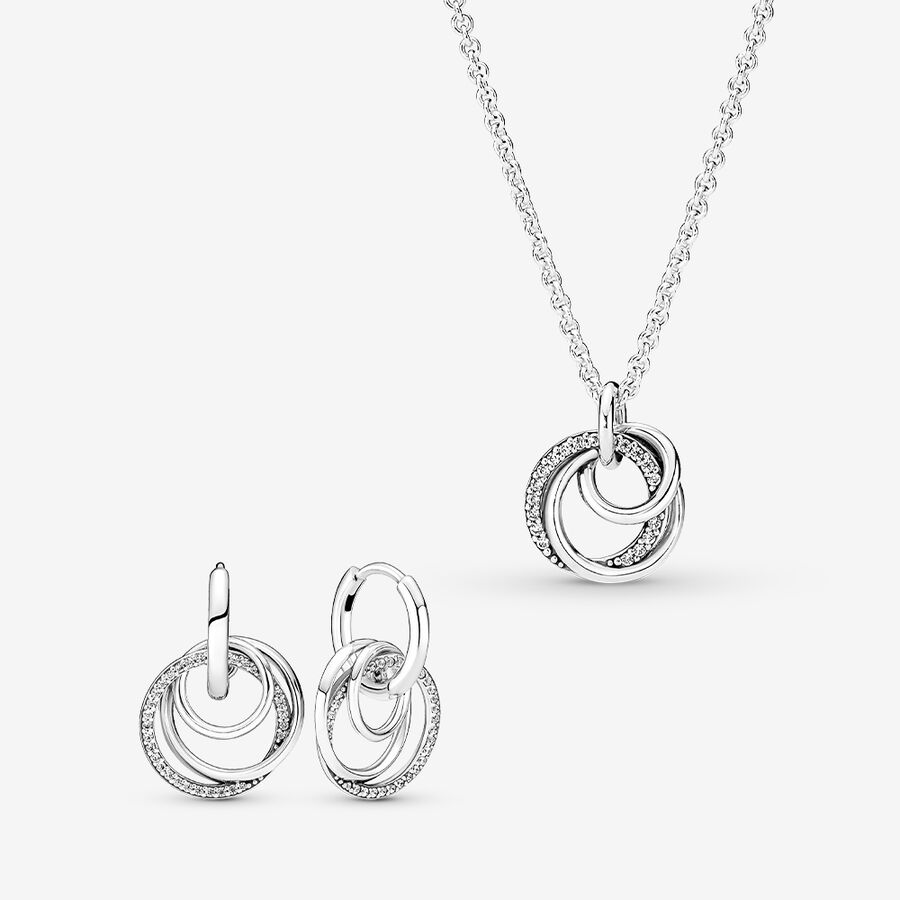 Encircled hoop earrings and necklace set