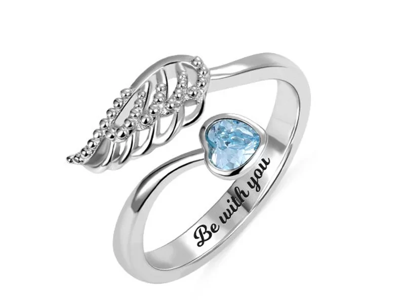 Engraved Angel Wing Ring