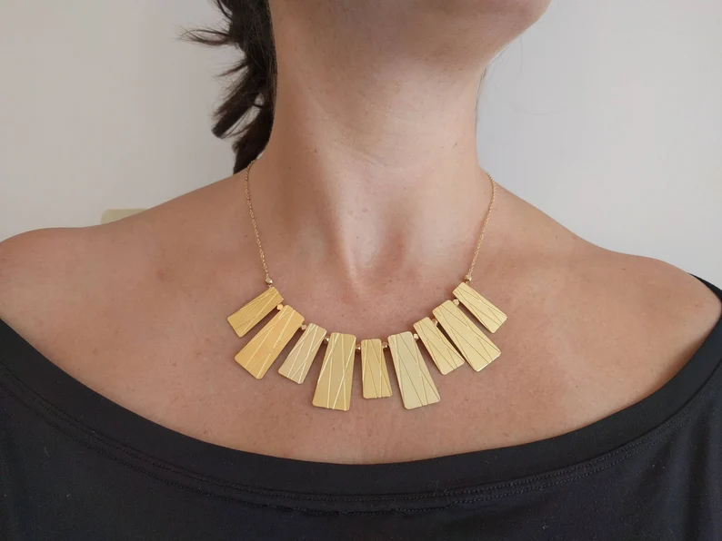 Gold Bib Geometric Necklace