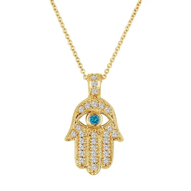Gold hamsa diamond pendant