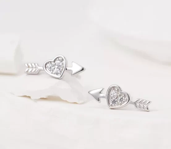 Heart and arrow stud earrings