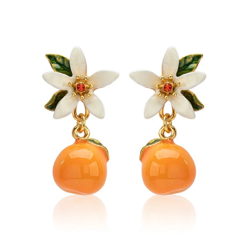 Orange enamel dangle earrings