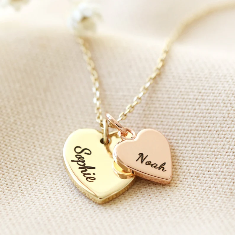 Personalized Double Heart Charm Necklace