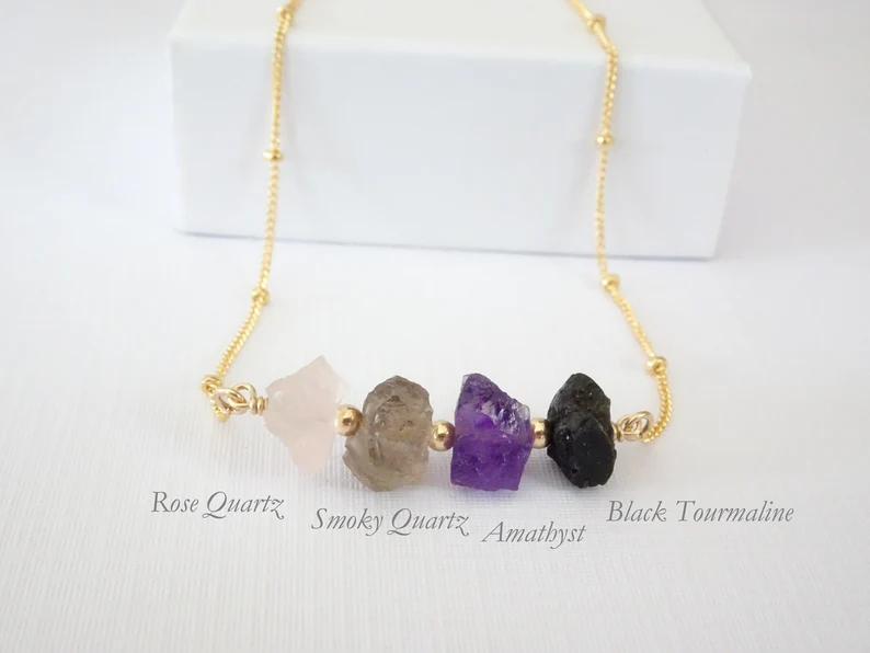 Raw crystals protection necklace