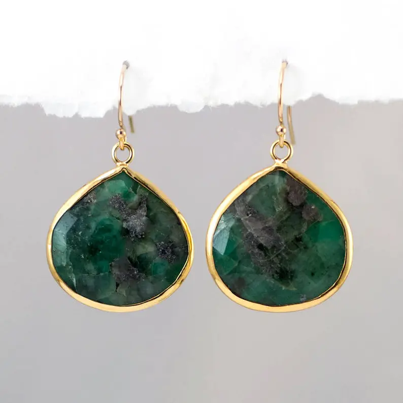 Raw emerald statement earrings
