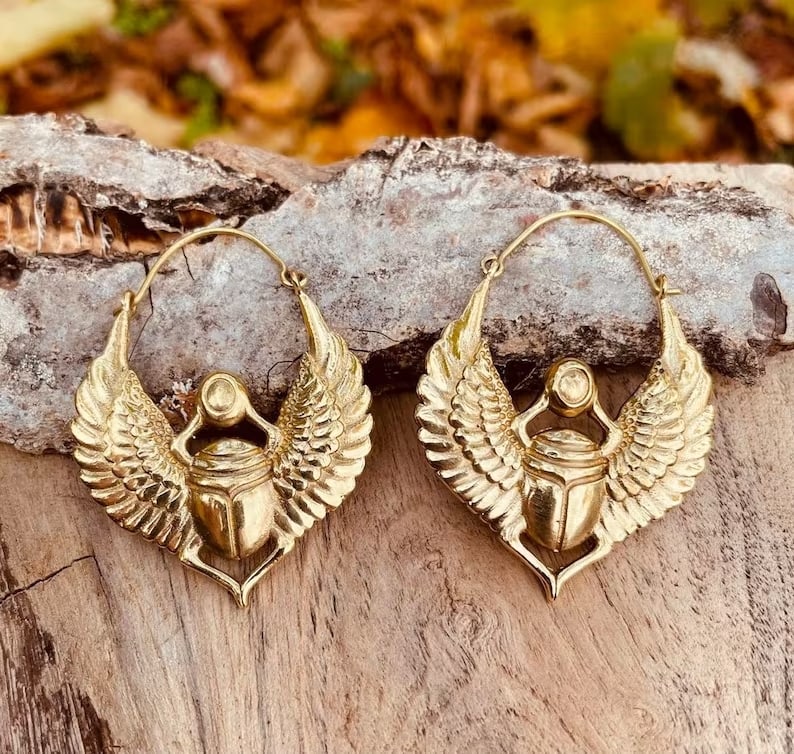 Scarab brass earrings Egyptian jewelry