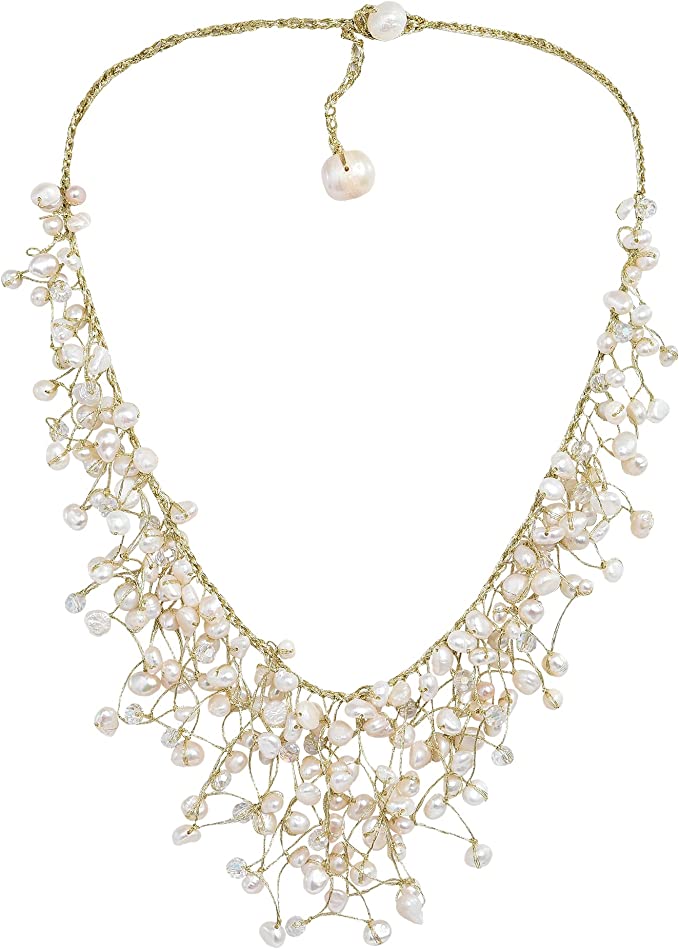 White pearl silk thread necklace