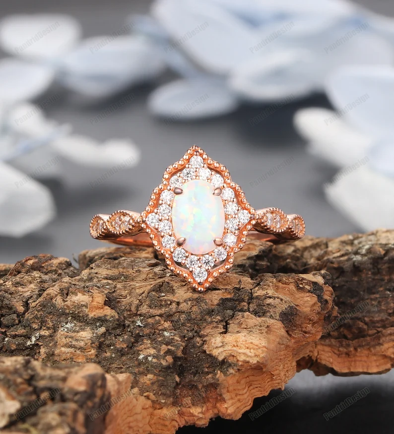 Art Deco Cabochon Cut Opal Engagement Ring