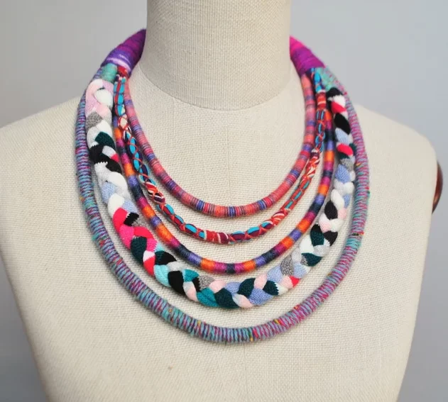 colorful braided bib necklace